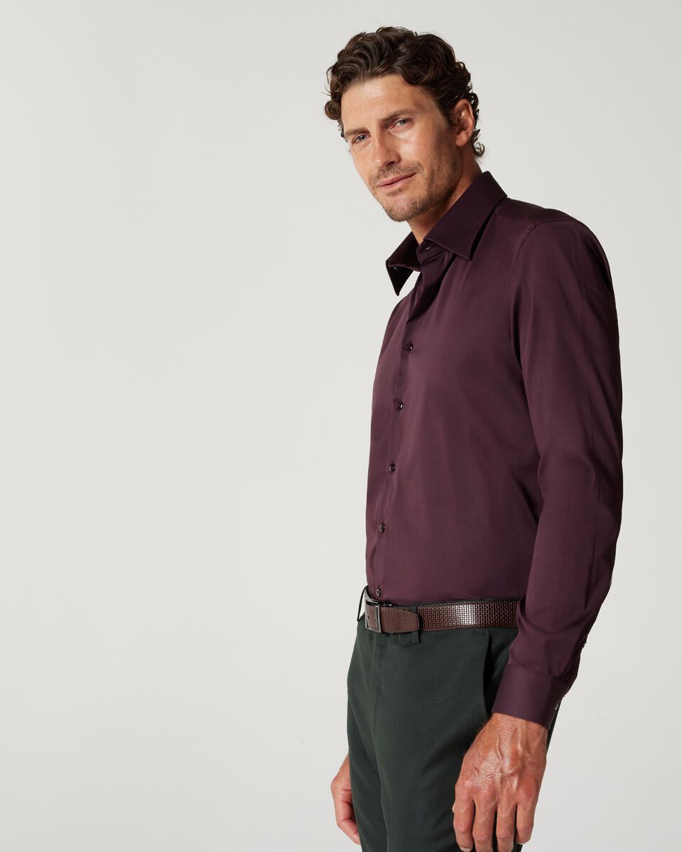 Dark Burgundy Regular Sateen Long Sleeve Shirt